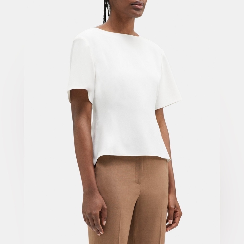 Theory Crepe ivory short sleeve butterfly top size large NWT